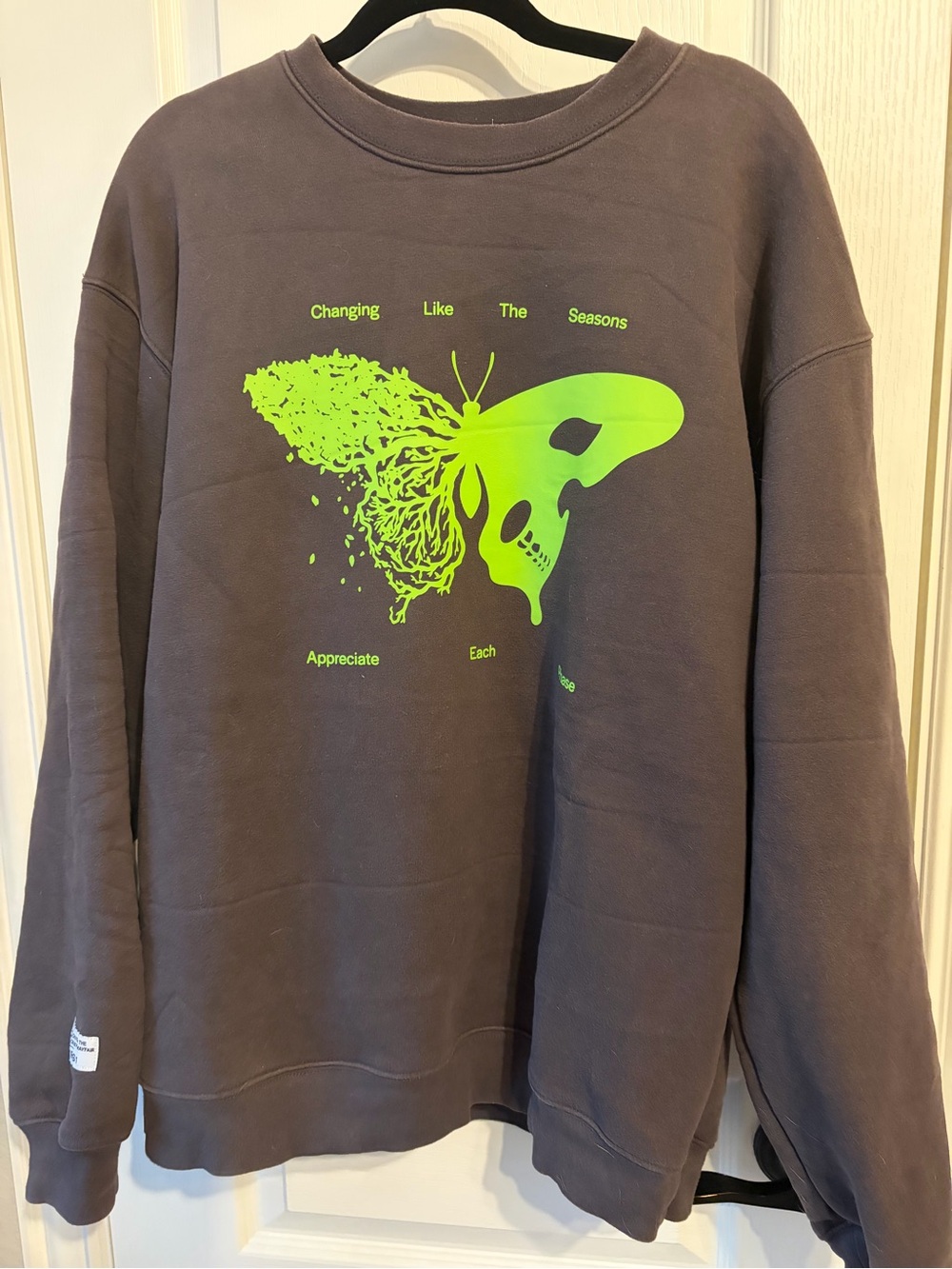 Women's Gray Crewneck Sweatshirt with Neon Green Butterfly Graphic
